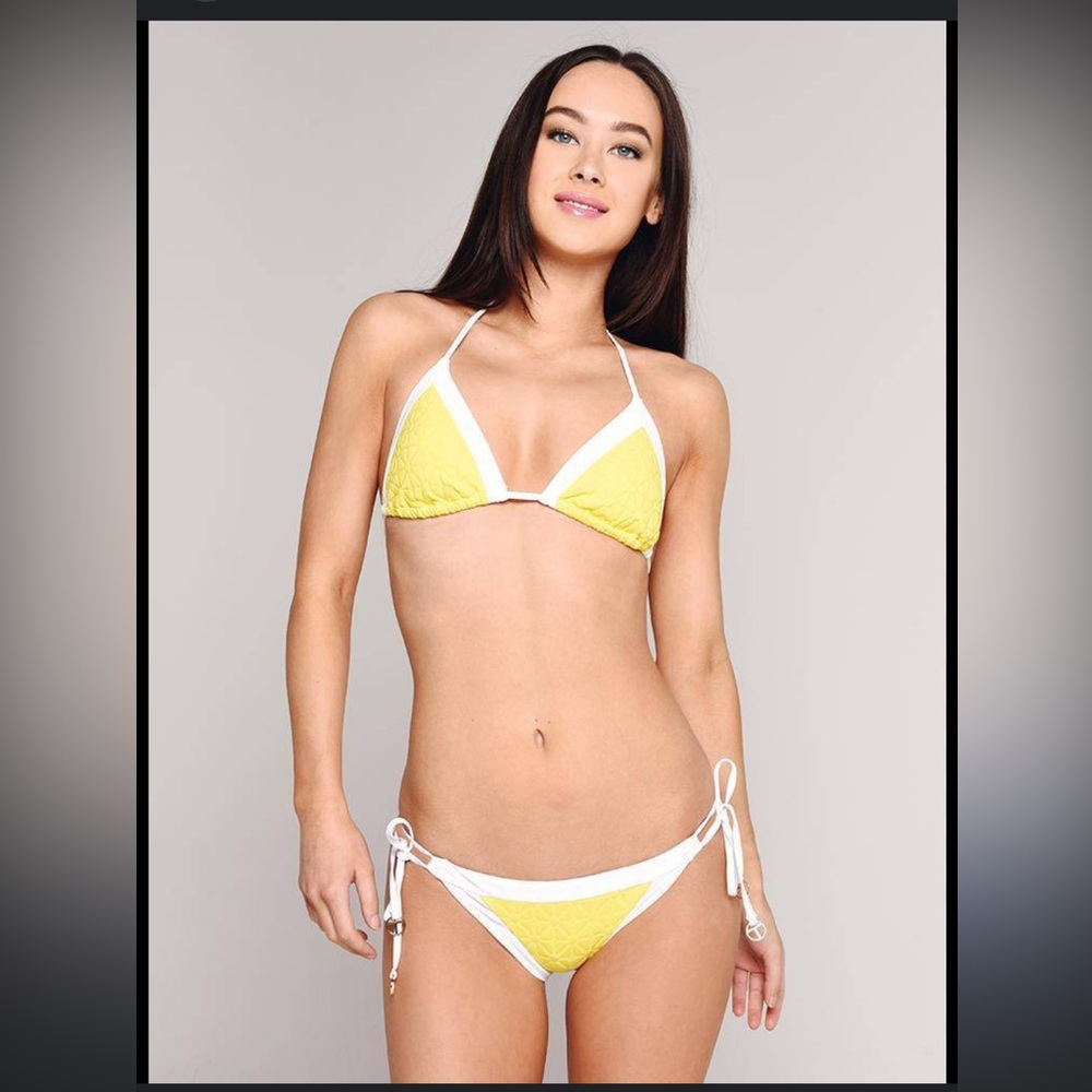 Trina Turk sunshine jacquard Yellow and White piped contrast tie Bikini …